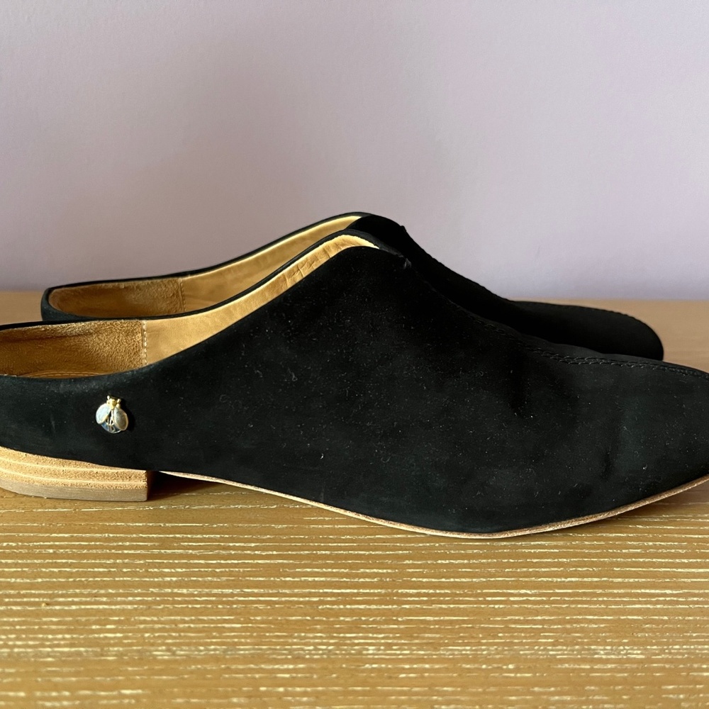$295 Bill Brass Women's Black Suede Leather Mules Slides Sz 8.5 Autumn Spring